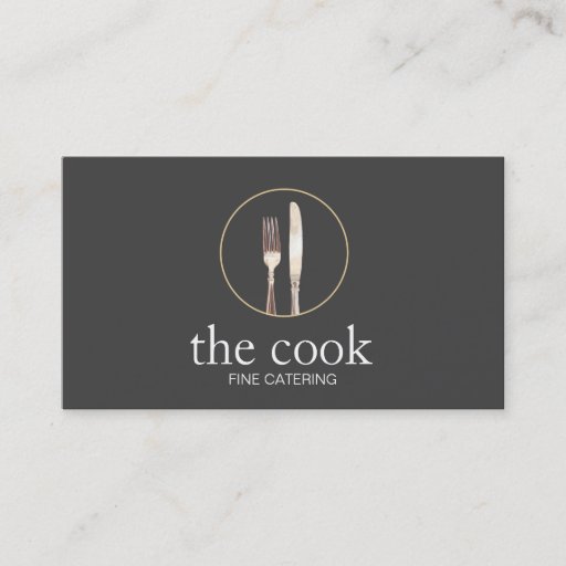 Customizable Personal Chef Elegant Catering Fork &amp; Knife Black Business Card