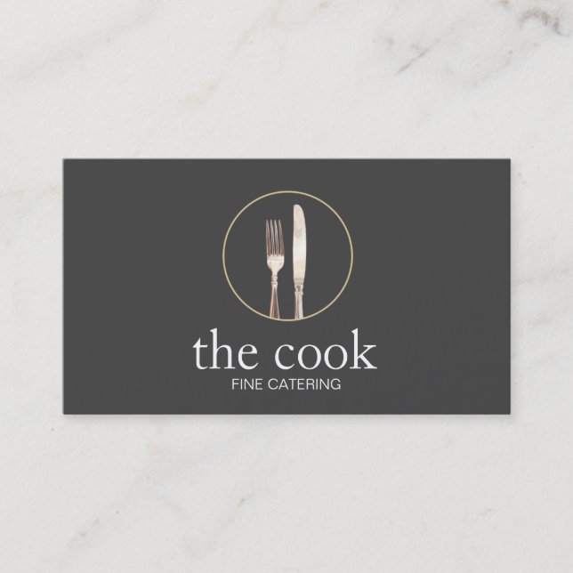 Personal Chef Elegant Catering Fork & Knife Black Business Card (Front)