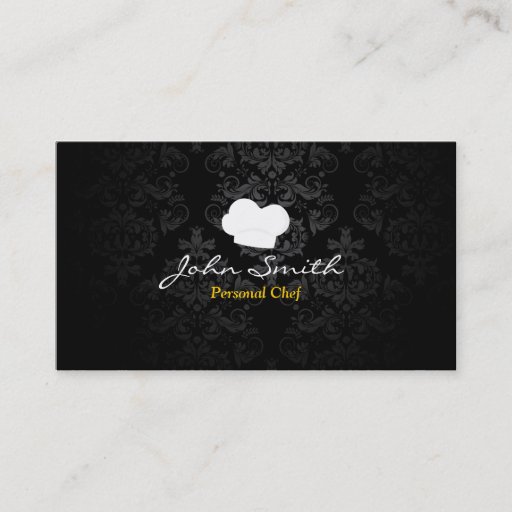 Customizable Stylish Dark Damask Personal Chef Business Card