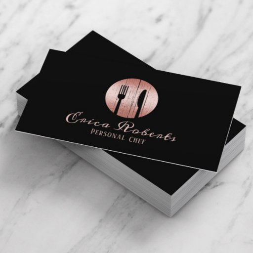 Customizable Personal Chef Event Catering Black &amp; Rose Gold Business Card