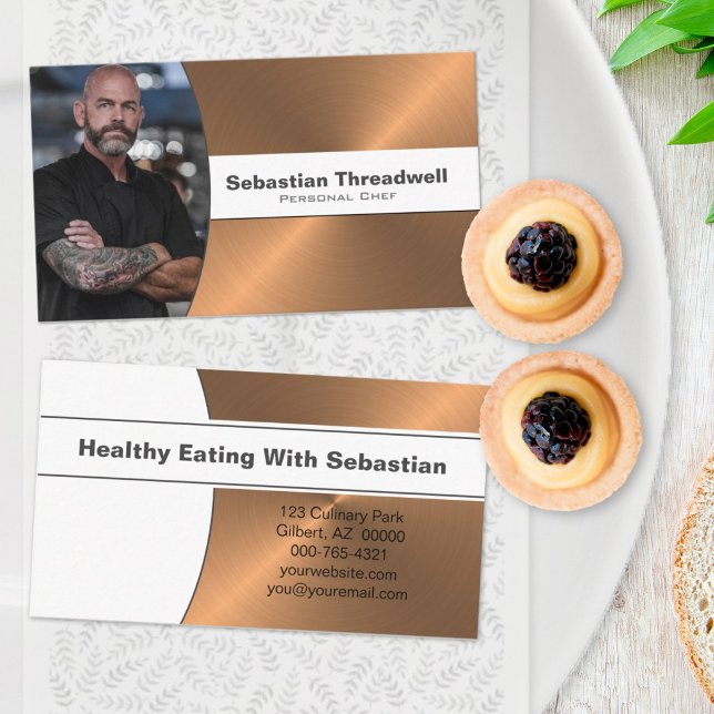 Personal Chef Faux Brushed Copper Custom Photo Business Card (Creator Uploaded)