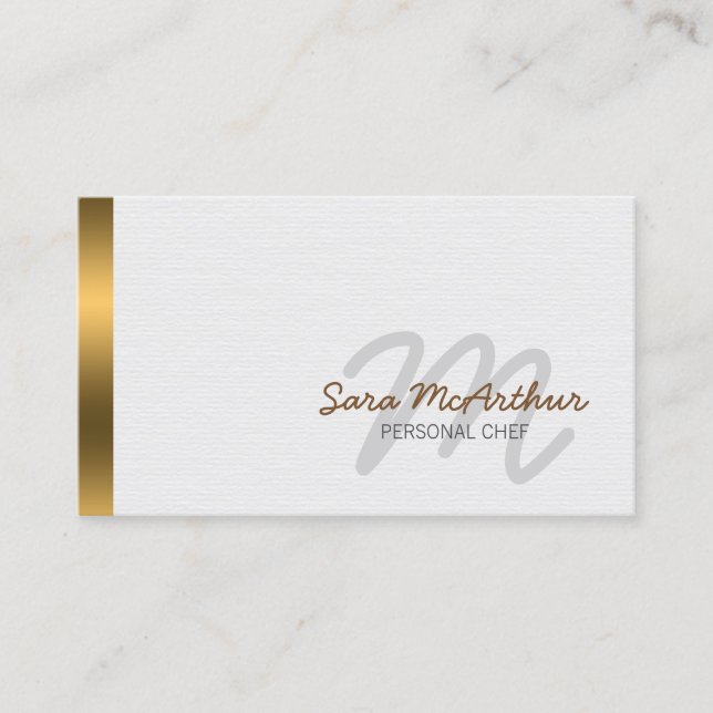 Personal Chef Food Skills Gold Cursive Monogram Business Card (Front)