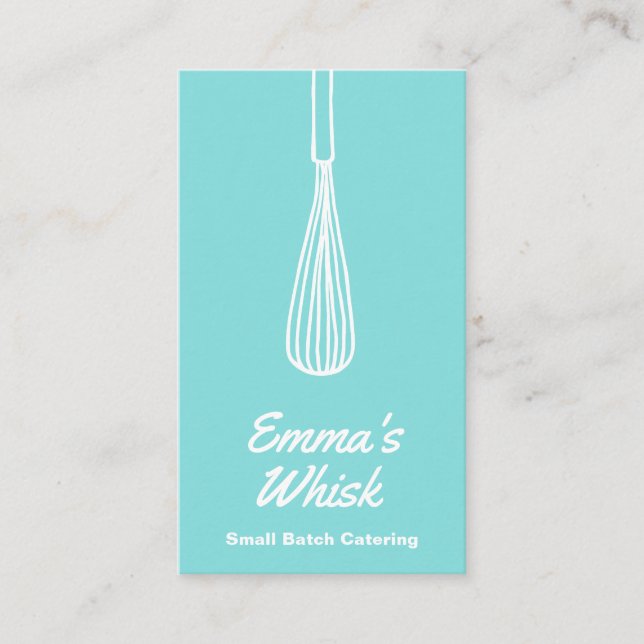 Personal Chef Hand Drawn Whisk Logo Blue Business Card (Front)