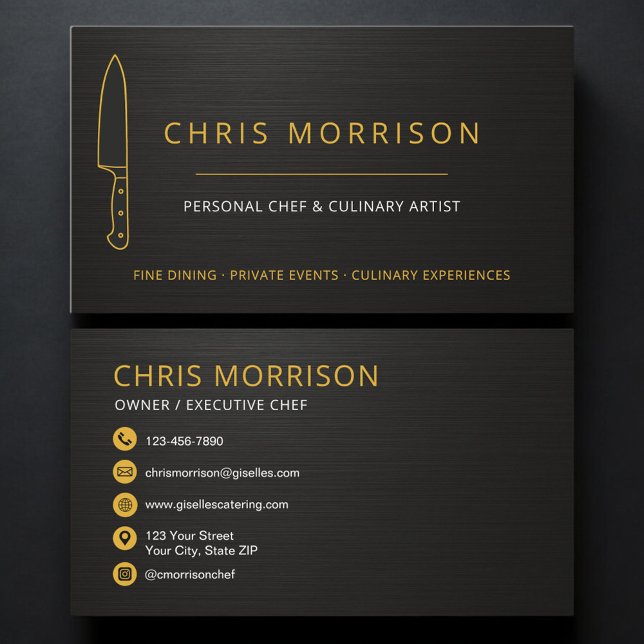 Personal Chef Knife Catering Gold Black Business Card (Creator Uploaded)