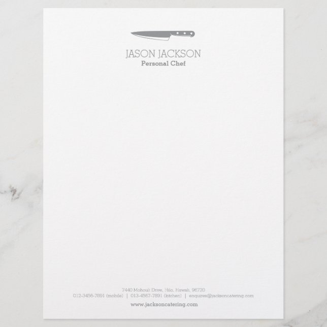 Personal chef knife logo catering business letterhead (Front)