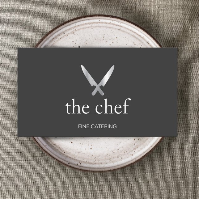 Personal Chef Knife Logo Simple Culinary Catering Business Card
