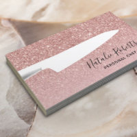 Personal Chef Knife Modern Blush Rose Gold Glitter Business Card