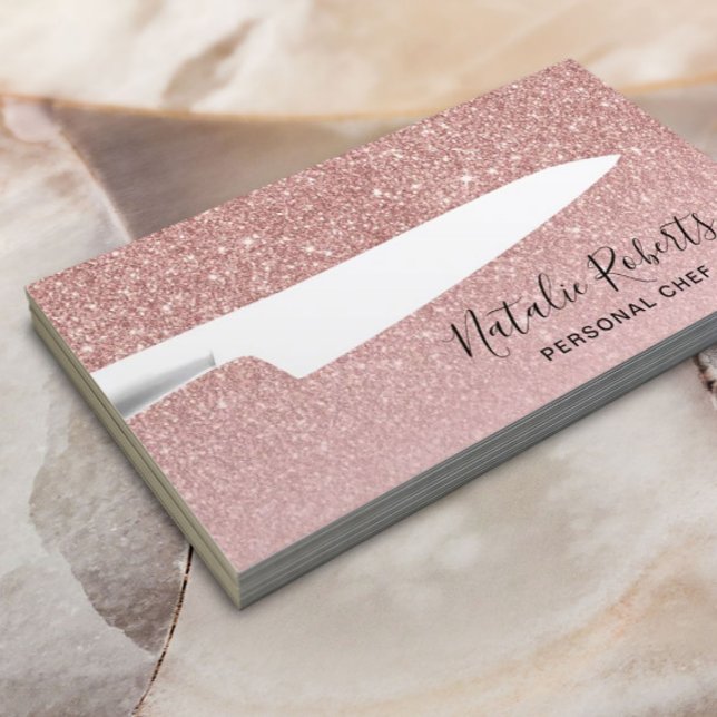 Personal Chef Knife Modern Blush Rose Gold Glitter Business Card (Creator Uploaded)