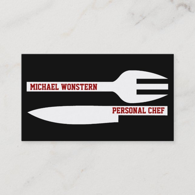 Personal chef minimalist business card black white (Front)