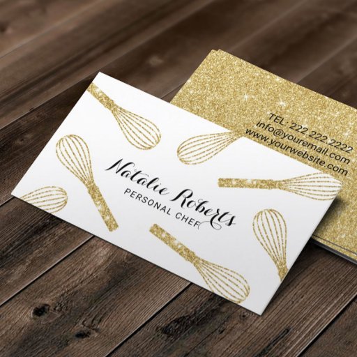 Customizable Personal Chef Modern Gold Whisk Pastry Bakery Business Card