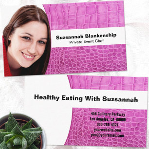 Personal Chef Pink Leather Custom Photo Business Card