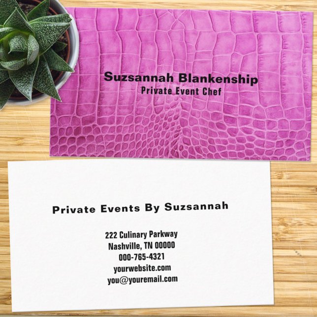 Personal Chef Pink Leather Minimalist Custom Business Card (Creator Uploaded)