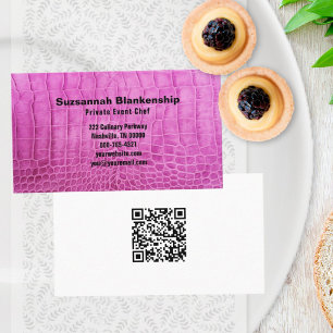 Personal Chef Pink Leather Texture QR Code Custom Business Card