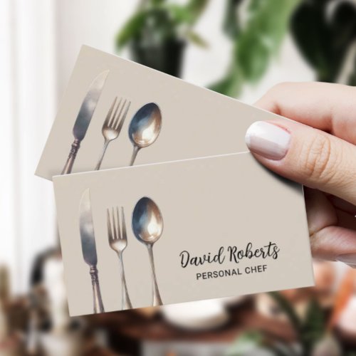 Personal Chef Restaurant Catering Elegant Cream Business Card