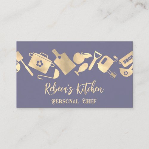 Personal Chef Restaurant Catering Logo QR Blue Business Card
