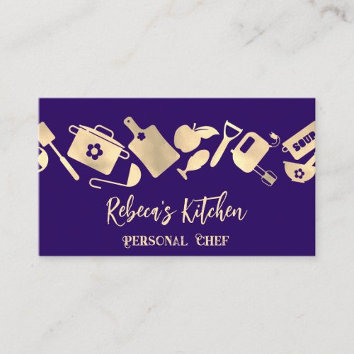 Personal Chef Restaurant Catering Logo QR BluNavy  Business Card