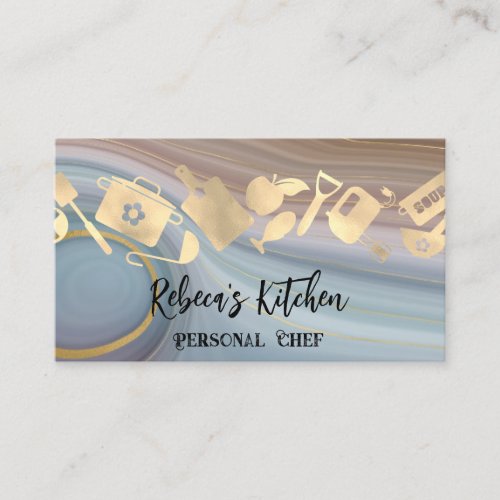 Personal Chef Restaurant Catering Logo QR Code Blu Business Card