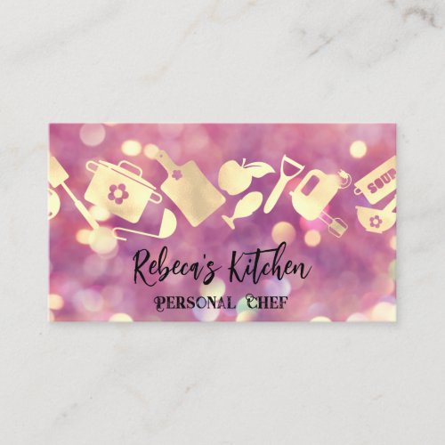Personal Chef Restaurant Catering Logo QR CodePink Business Card