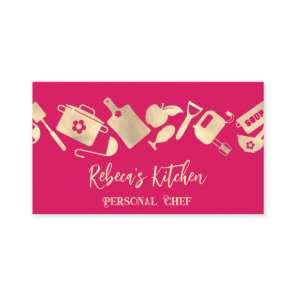 Personal Chef Restaurant Catering Logo QR CodePink Business Card