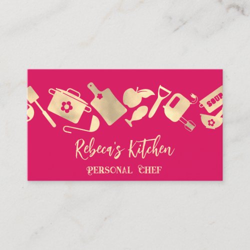 Personal Chef Restaurant Catering Logo QR CodePink Business Card