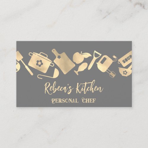 Personal Chef Restaurant Catering Logo QR Gray  Business Card