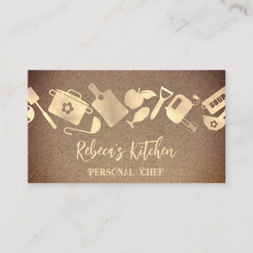 Personal Chef Restaurant Catering Logo QR Kraft  Business Card