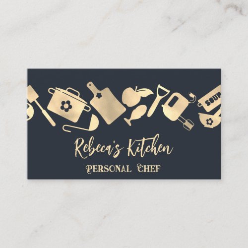 Personal Chef Restaurant Catering Logo QR Navy  Business Card