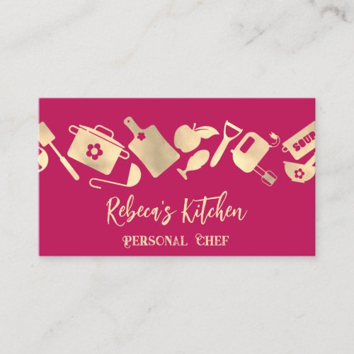 Personal Chef Restaurant Catering Logo QR Pink  Business Card