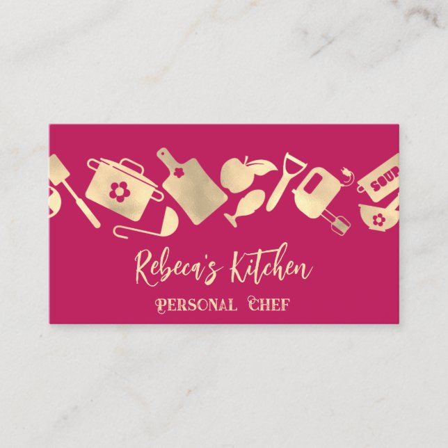 Personal Chef Restaurant Catering Logo QR Pink  Business Card (Front)