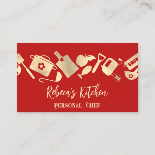 Personal Chef Restaurant Catering Logo QR Red Business Card