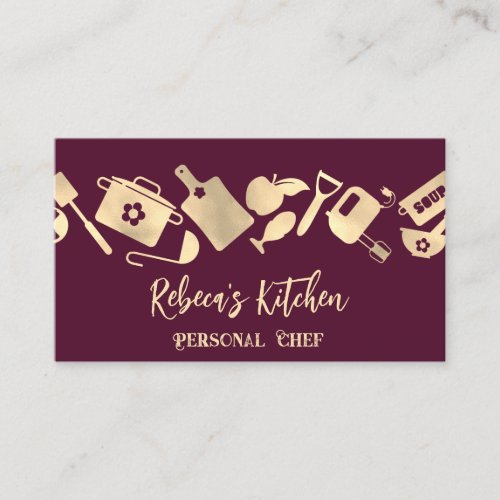 Personal Chef Restaurant Catering Logo QRCode Gold Business Card