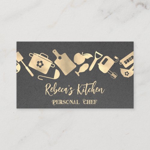 Personal Chef Restaurant Catering QR Kraft Gray Business Card