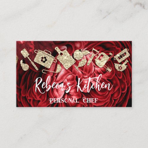 Personal Chef Restaurant Catering QR Logo Floral Business Card