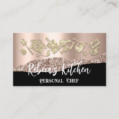 Personal Chef Restaurant Catering QR Logo Gold  Business Card