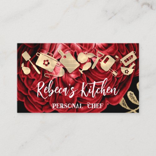 Personal Chef Restaurant Catering QR Logo Gold Red Business Card
