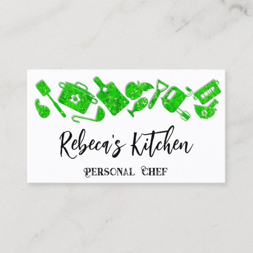 Personal Chef Restaurant Catering QR Logo Green Business Card