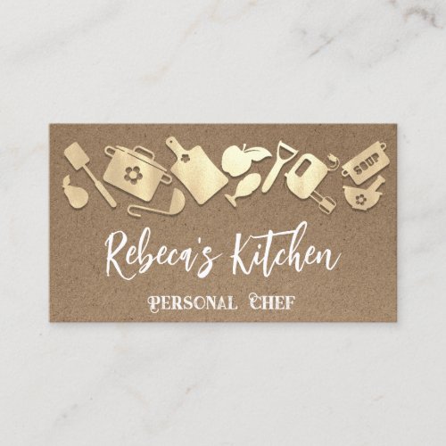 Personal Chef Restaurant Catering QR Logo Kraft Business Card