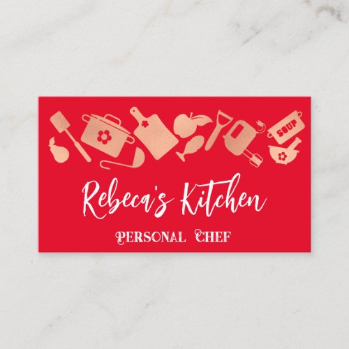 Personal Chef Restaurant Catering QR Logo Red Business Card