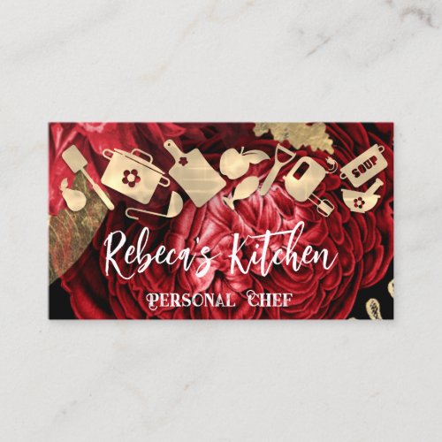 Personal Chef Restaurant Catering QR Logo Red Rose Business Card