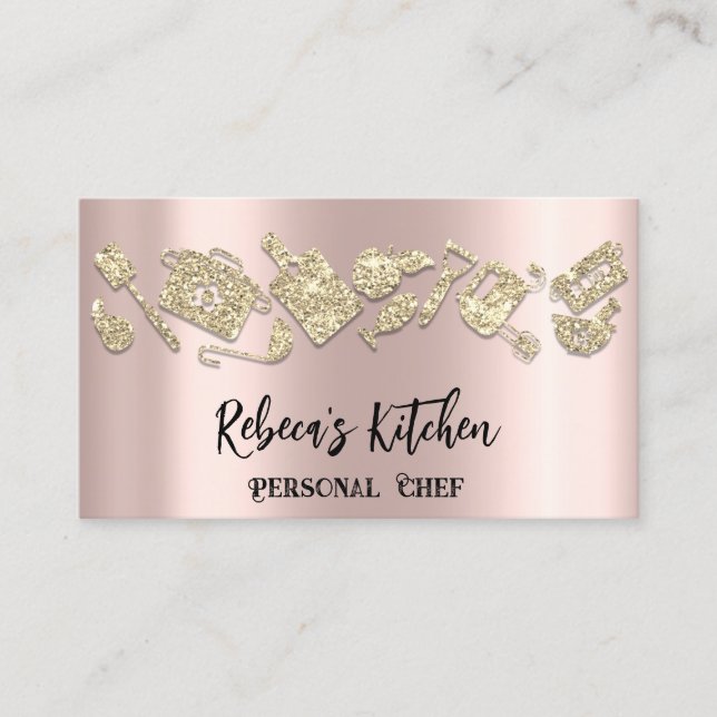 Personal Chef Restaurant Catering QR LogoRose Gold Business Card (Front)