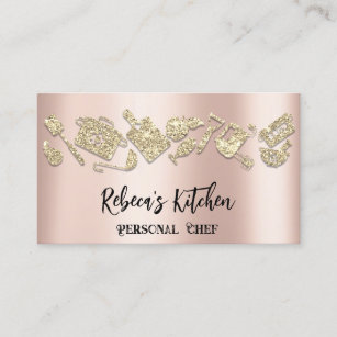 Personal Chef Restaurant Catering QR Rose Glitter  Business Card