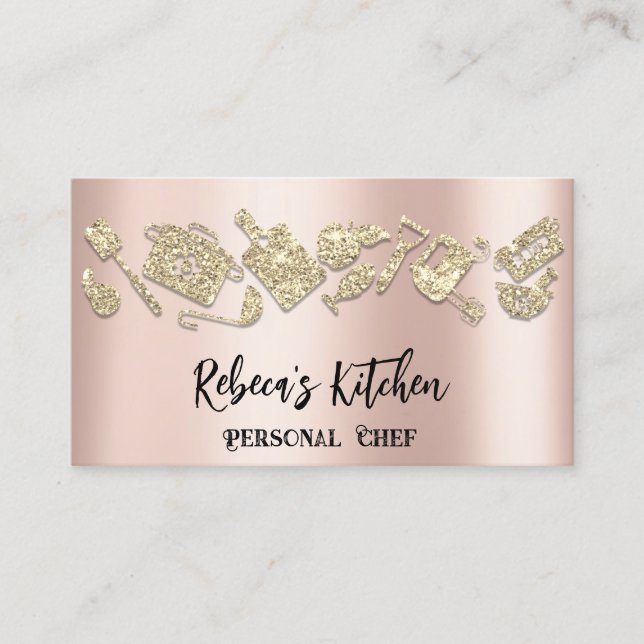 Personal Chef Restaurant Catering QR Rose Glitter  Business Card (Front)