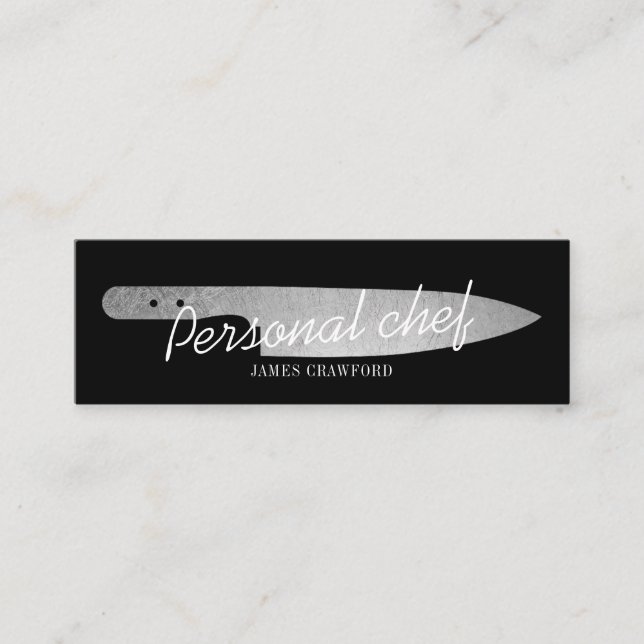 Personal chef silver knife minimalist catering mini business card (Front)