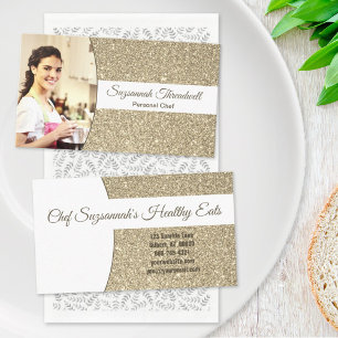 Personal Chef Subtle Gold Glitter Custom Photo Business Card