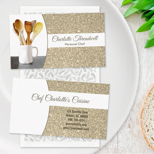 Personal Chef Subtle Gold Glitter Custom Photo Business Card