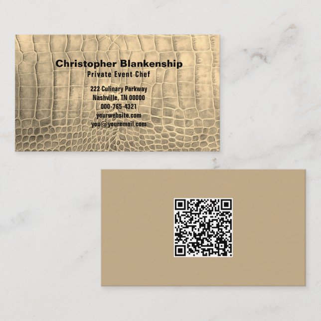 Personal Chef Tan Snake Skin Texture QR Code Business Card (Front/Back)