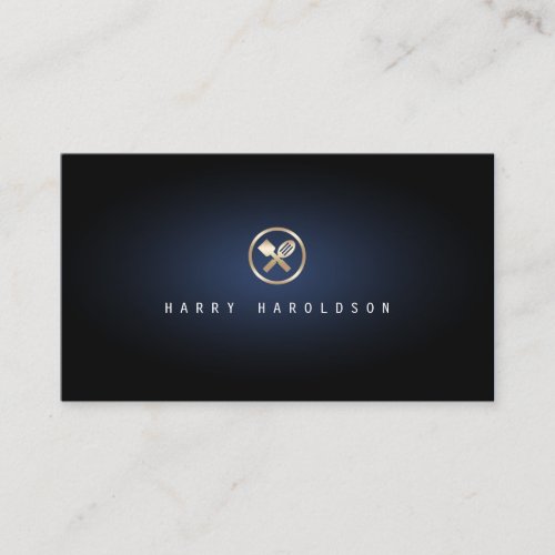 Personal Chef Utensils Icon Blue Glow Food Service Business Card