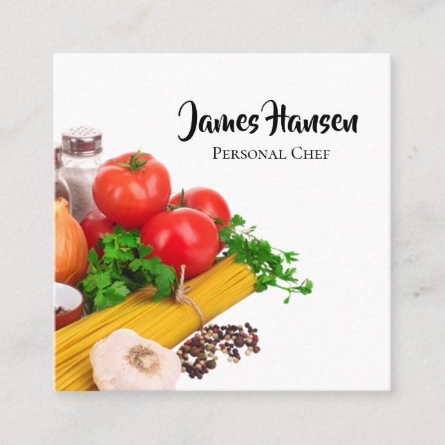 Personal Chef Vegetable Design Square Business Card (Front)