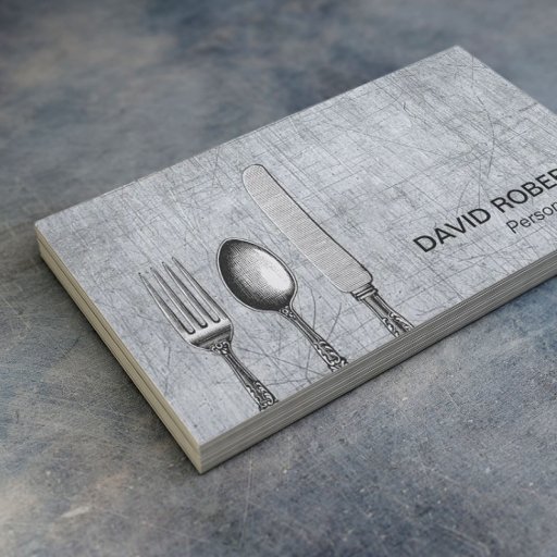 Customizable Personal Chef Vintage Silverware Catering Metal Business Card