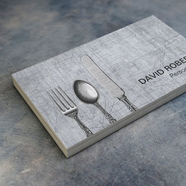 Personal Chef Vintage Silverware Catering Metal Business Card